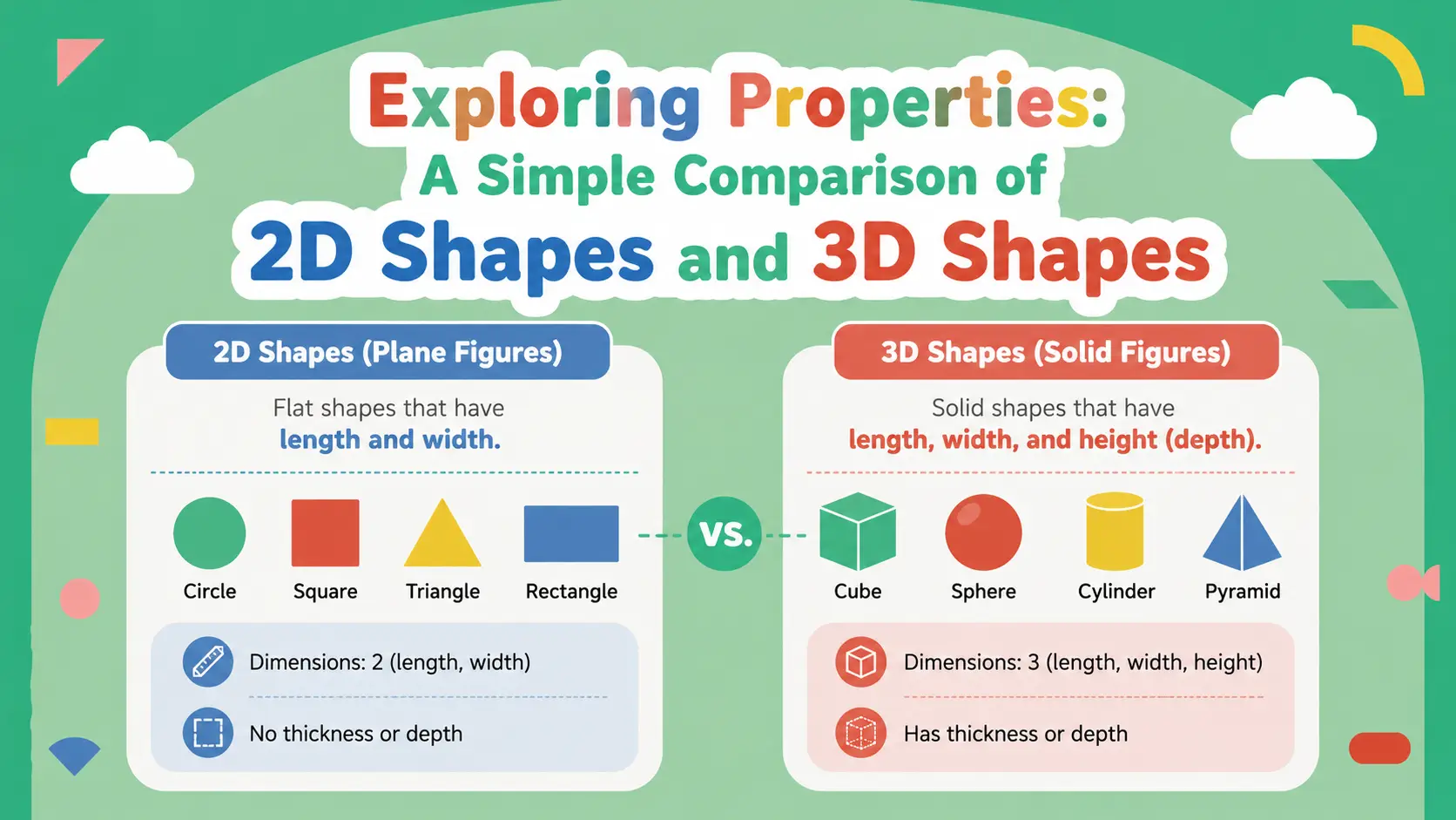 Exploring Properties: A Simple Comparison of 2D Shapes and 3D Shapes